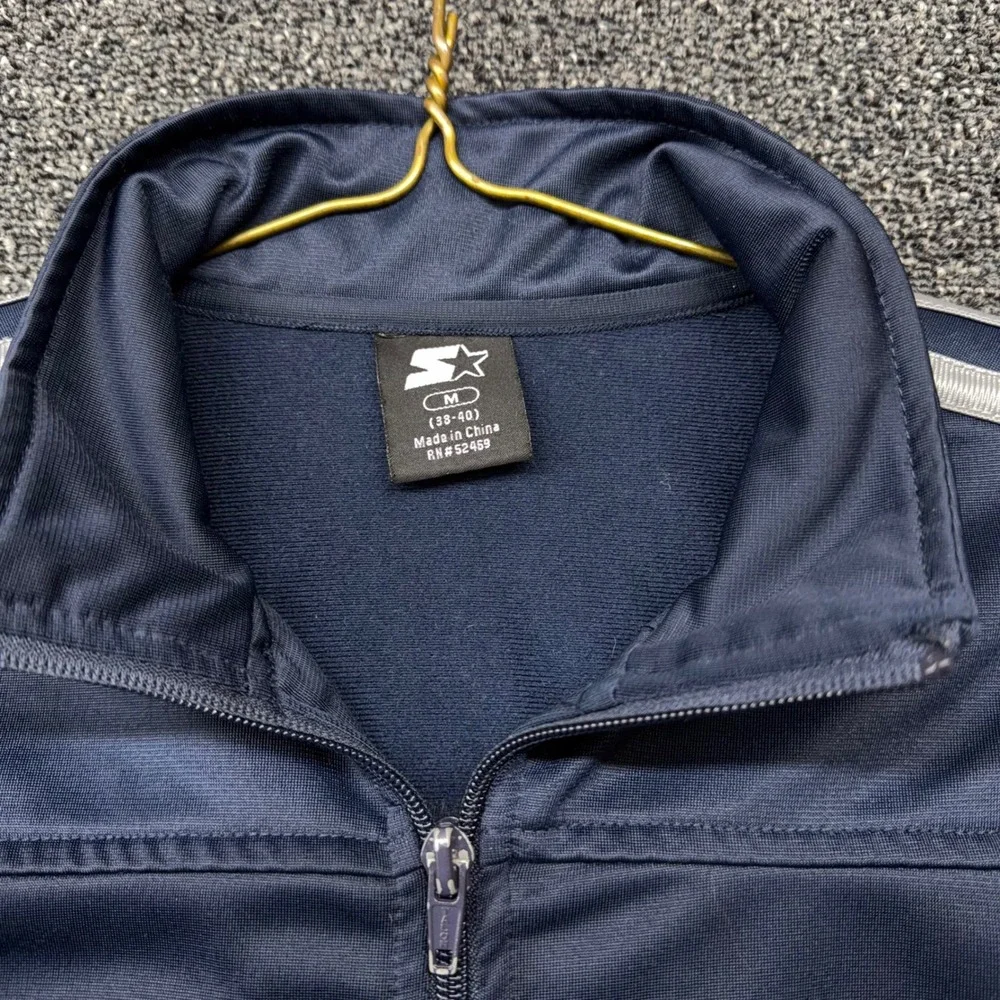 Starter Mens Track Jacket Navy Blue White Stripe Full Zip Mock Neck Size M